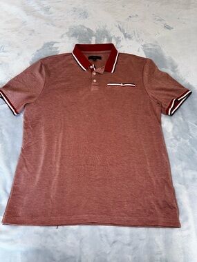 Men's Short Sleeve Polo in Heathered Rust with Contrast Trim